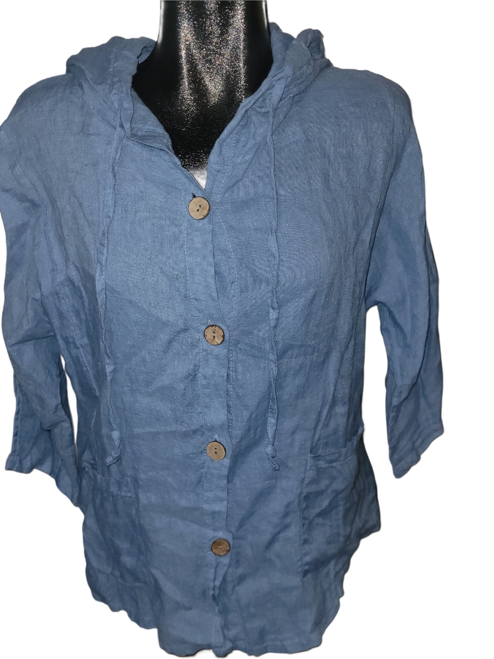 M Made In Italy Lightweight Blue Hooded Button-Front Linen Jacket Size XS